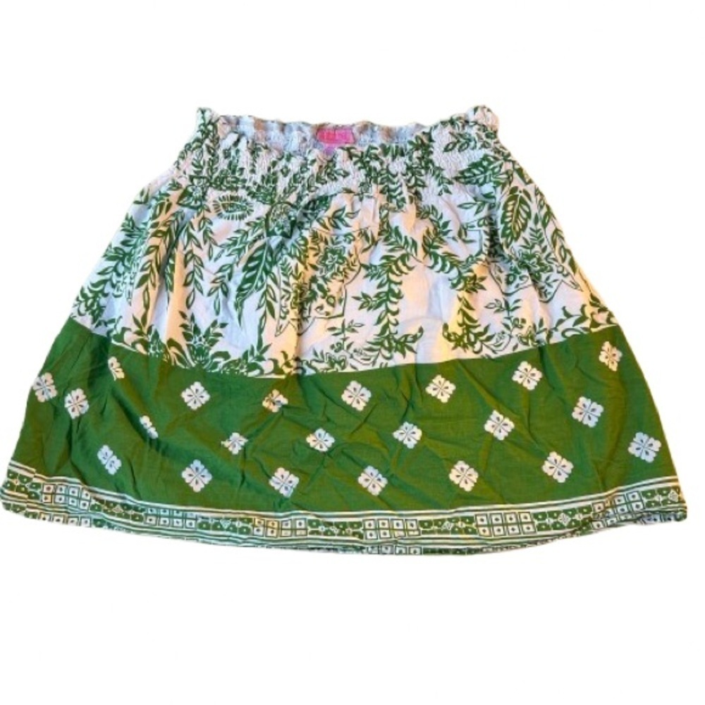 She's Cool Green and White Smocked Short Lined Bubble Mini Skirt size Large